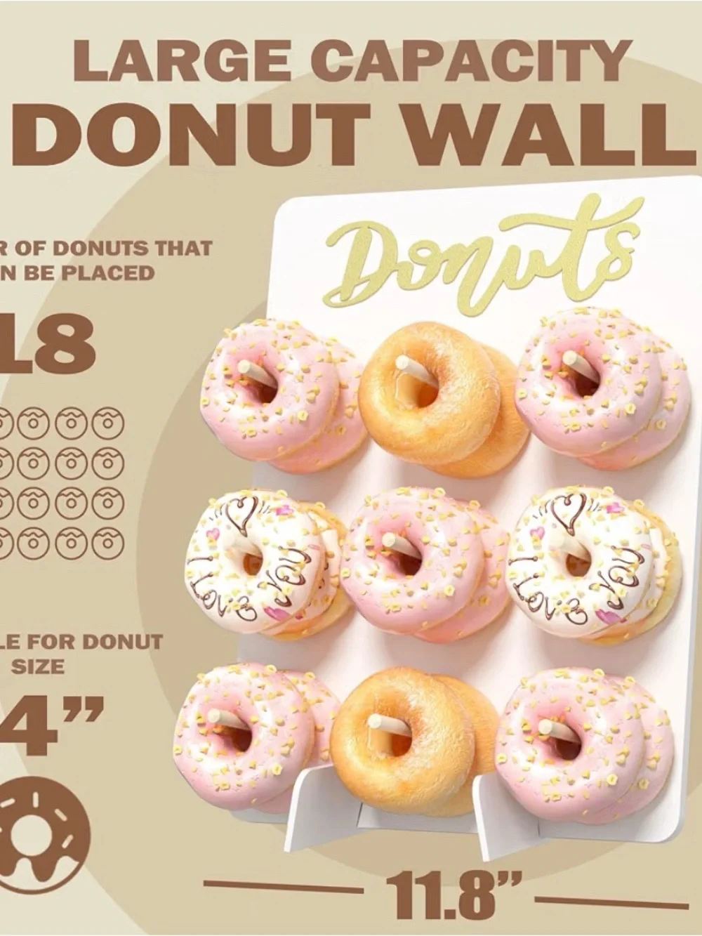 Donut Wall Stand with Pink & Gold Donut Display